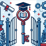 Key, gate, diploma, graduation hat